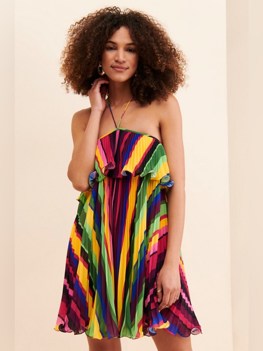 AMUR Sevyn Mini Halter Pleated‎ Dress Rainbow Size 4